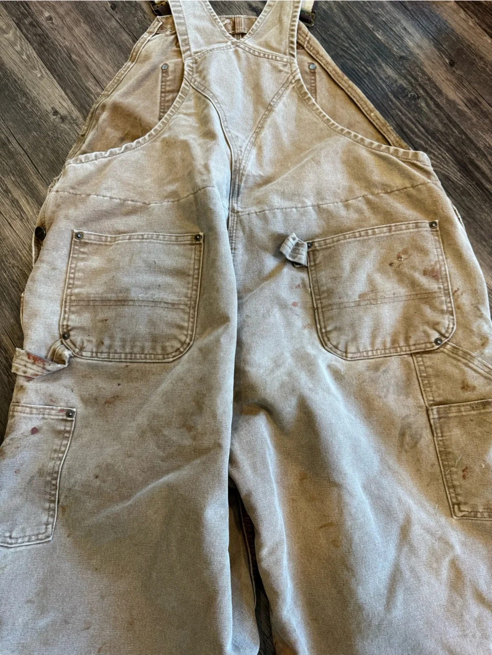 Vintage Carhartt Double Knee Thrashed Bib Overalls Mens 44x30 Tan Distressed